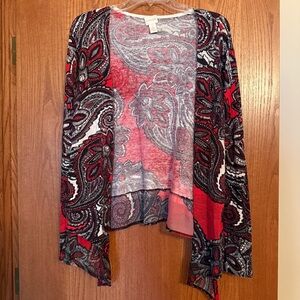 Chico’s Paisley Open Front Cardigan - Red and Black